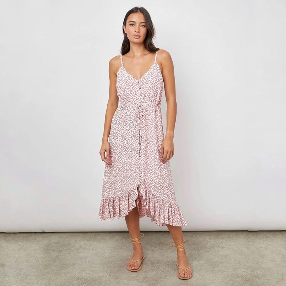 NWOT Rails Frida Garden Party HighLow Floral Ruffle Dress w/drawstring waist -Sm - Picture 2 of 16